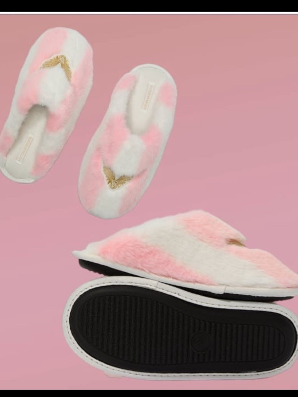 Victoria’s Secret Large LUXE PLUSH HERITAGE STRIPE ANGEL WINGS SLIPPERS